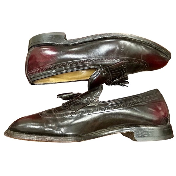 Johnston & Murphy Men’s Tassel Loafers Burgundy Black Leather Wingtip - Picture 5 of 8